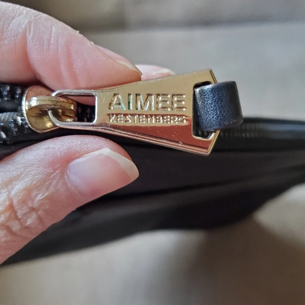 Aimee Kestenberg Wristlet and Clutch Black Leather with Zipper Closure